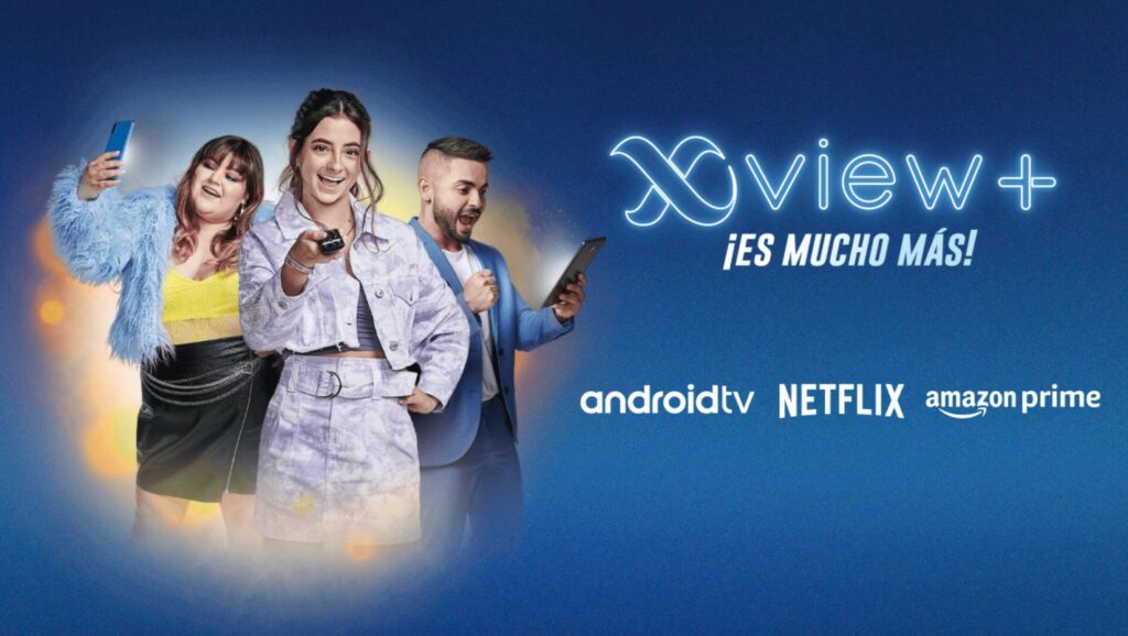Megacable XView+ launch banner with Android TV, Netflix and Amazon Prime branding