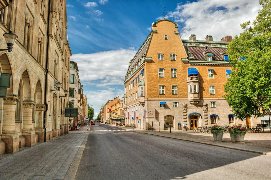 Historic street view in Linköping, Sweden
